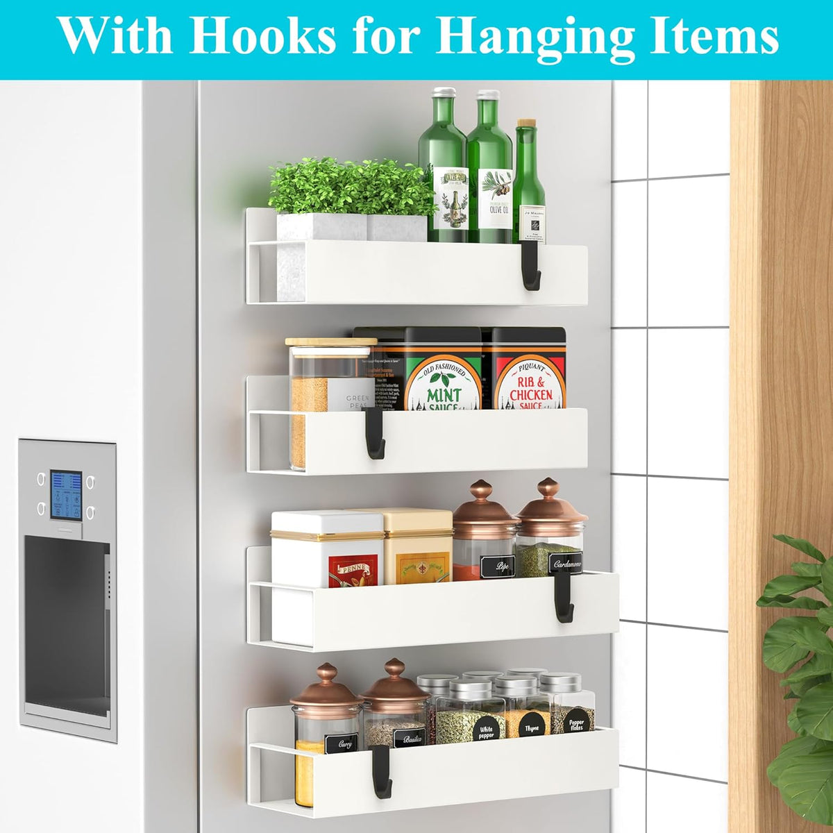 Metal Magnetic Spice Rack for Refrigerator Black | Magnetic Shelves Heavy Duty for Fridge in Kitchen, Seasoning Storage Organizer, For Oven Washer and Dryer, For Heavier Items