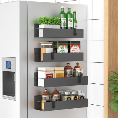 Metal Magnetic Spice Rack for Refrigerator Black | Magnetic Shelves Heavy Duty for Fridge in Kitchen, Seasoning Storage Organizer, For Oven Washer and Dryer, For Heavier Items