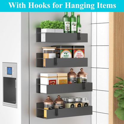 Metal Magnetic Spice Rack for Refrigerator Black | Magnetic Shelves Heavy Duty for Fridge in Kitchen, Seasoning Storage Organizer, For Oven Washer and Dryer, For Heavier Items