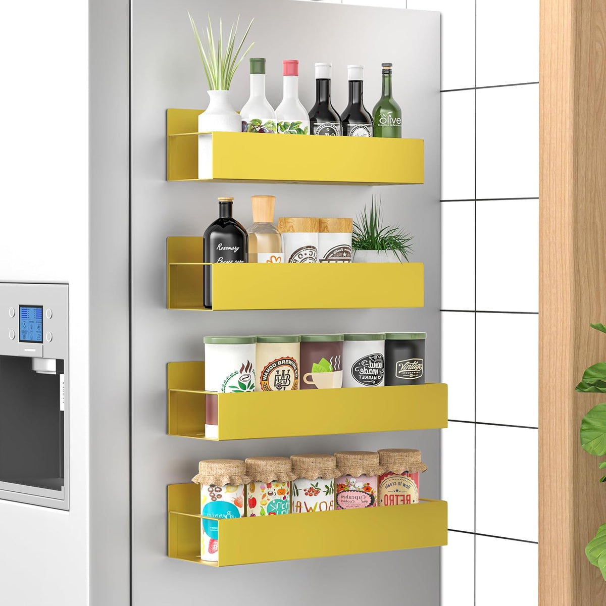 Metal Magnetic Spice Rack for Refrigerator Black | Magnetic Shelves Heavy Duty for Fridge in Kitchen, Seasoning Storage Organizer, For Oven Washer and Dryer, For Heavier Items
