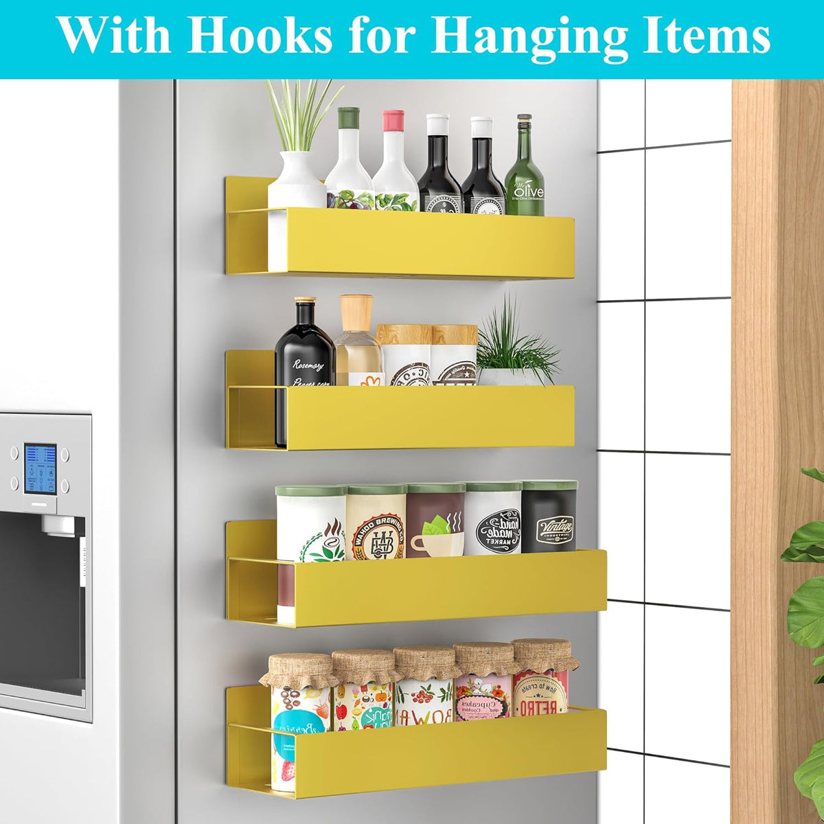 Metal Magnetic Spice Rack for Refrigerator Black | Magnetic Shelves Heavy Duty for Fridge in Kitchen, Seasoning Storage Organizer, For Oven Washer and Dryer, For Heavier Items