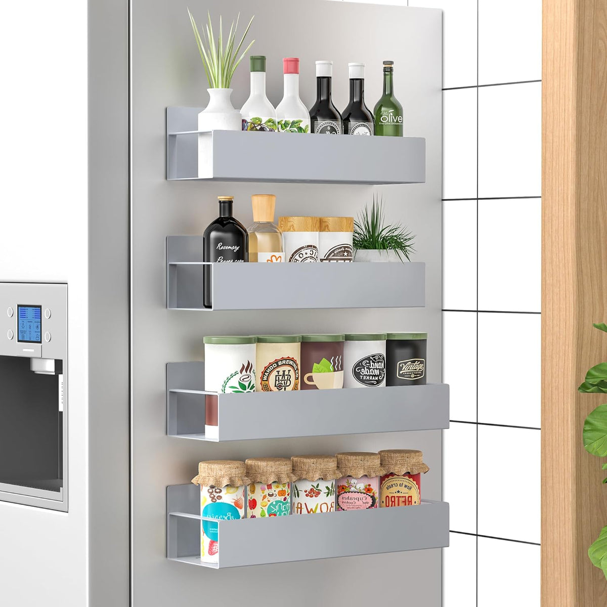 Metal Magnetic Spice Rack for Refrigerator Black | Magnetic Shelves Heavy Duty for Fridge in Kitchen, Seasoning Storage Organizer, For Oven Washer and Dryer, For Heavier Items