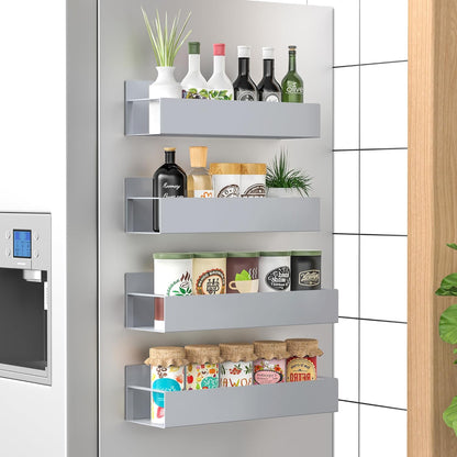 Metal Magnetic Spice Rack for Refrigerator Black | Magnetic Shelves Heavy Duty for Fridge in Kitchen, Seasoning Storage Organizer, For Oven Washer and Dryer, For Heavier Items
