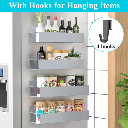 Metal Magnetic Spice Rack for Refrigerator Black | Magnetic Shelves Heavy Duty for Fridge in Kitchen, Seasoning Storage Organizer, For Oven Washer and Dryer, For Heavier Items