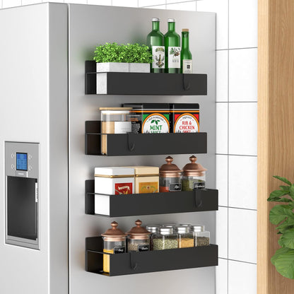 Metal Magnetic Spice Rack for Refrigerator Black | Magnetic Shelves Heavy Duty for Fridge in Kitchen, Seasoning Storage Organizer, For Oven Washer and Dryer, For Heavier Items