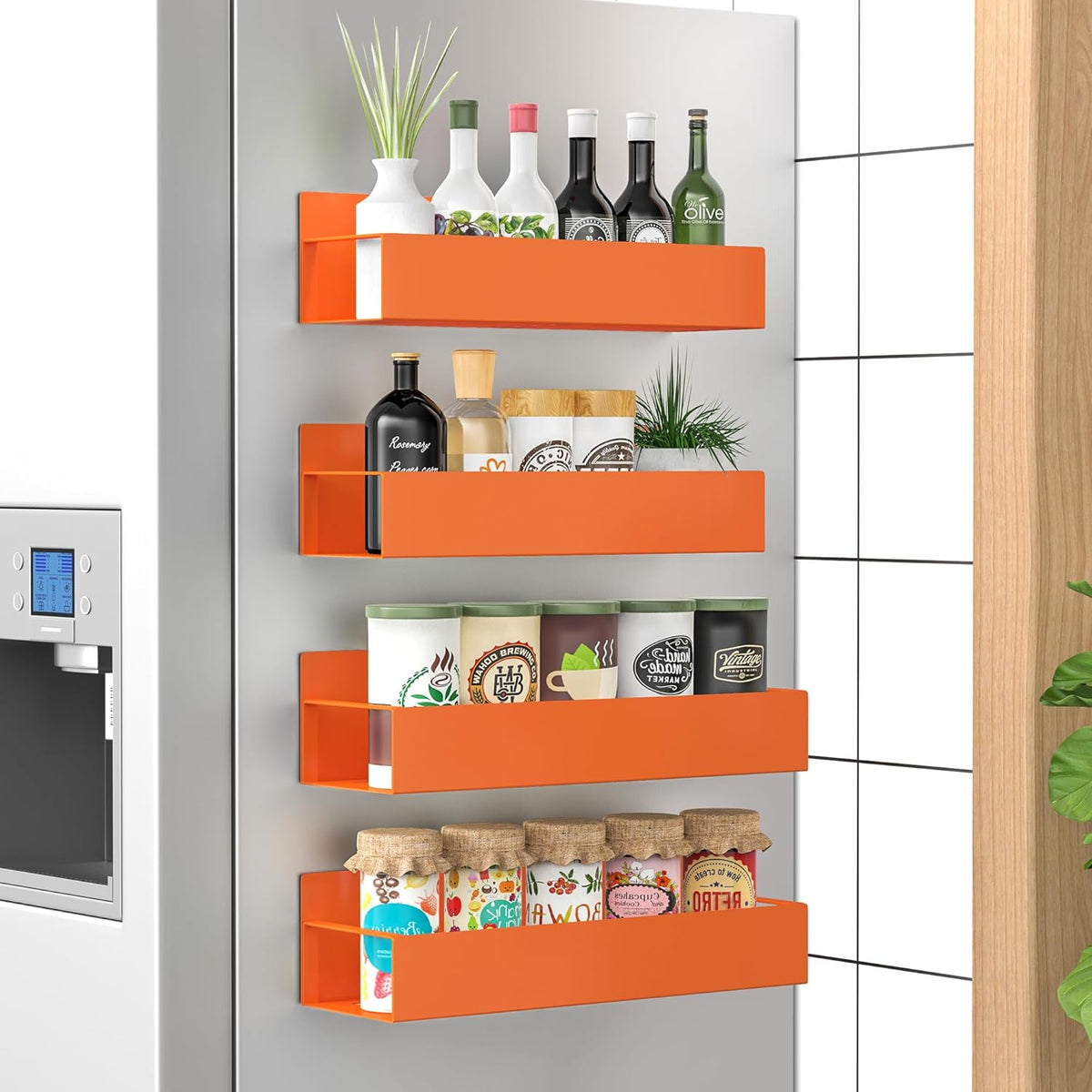 Metal Magnetic Spice Rack for Refrigerator Black | Magnetic Shelves Heavy Duty for Fridge in Kitchen, Seasoning Storage Organizer, For Oven Washer and Dryer, For Heavier Items