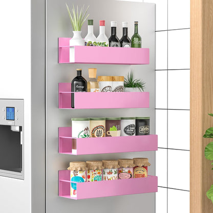 Metal Magnetic Spice Rack for Refrigerator Black | Magnetic Shelves Heavy Duty for Fridge in Kitchen, Seasoning Storage Organizer, For Oven Washer and Dryer, For Heavier Items
