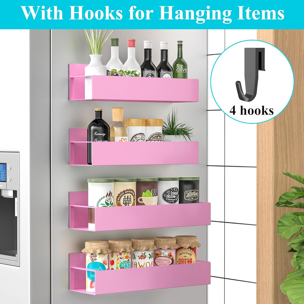 Metal Magnetic Spice Rack for Refrigerator Black | Magnetic Shelves Heavy Duty for Fridge in Kitchen, Seasoning Storage Organizer, For Oven Washer and Dryer, For Heavier Items