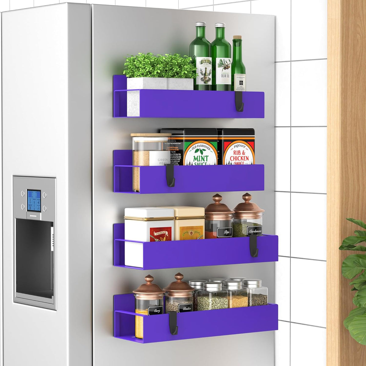 Metal Magnetic Spice Rack for Refrigerator Black | Magnetic Shelves Heavy Duty for Fridge in Kitchen, Seasoning Storage Organizer, For Oven Washer and Dryer, For Heavier Items