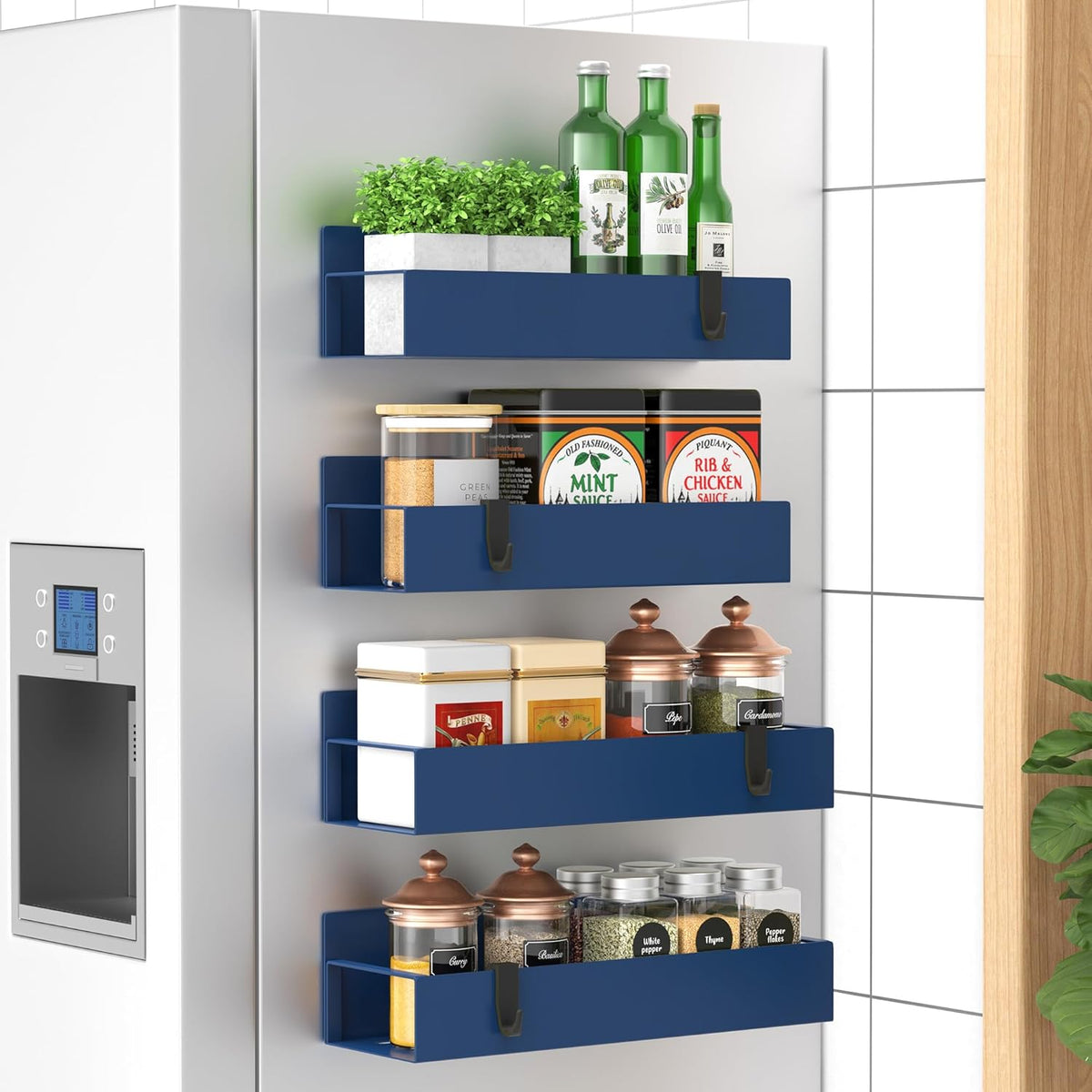 Metal Magnetic Spice Rack for Refrigerator Black | Magnetic Shelves Heavy Duty for Fridge in Kitchen, Seasoning Storage Organizer, For Oven Washer and Dryer, For Heavier Items