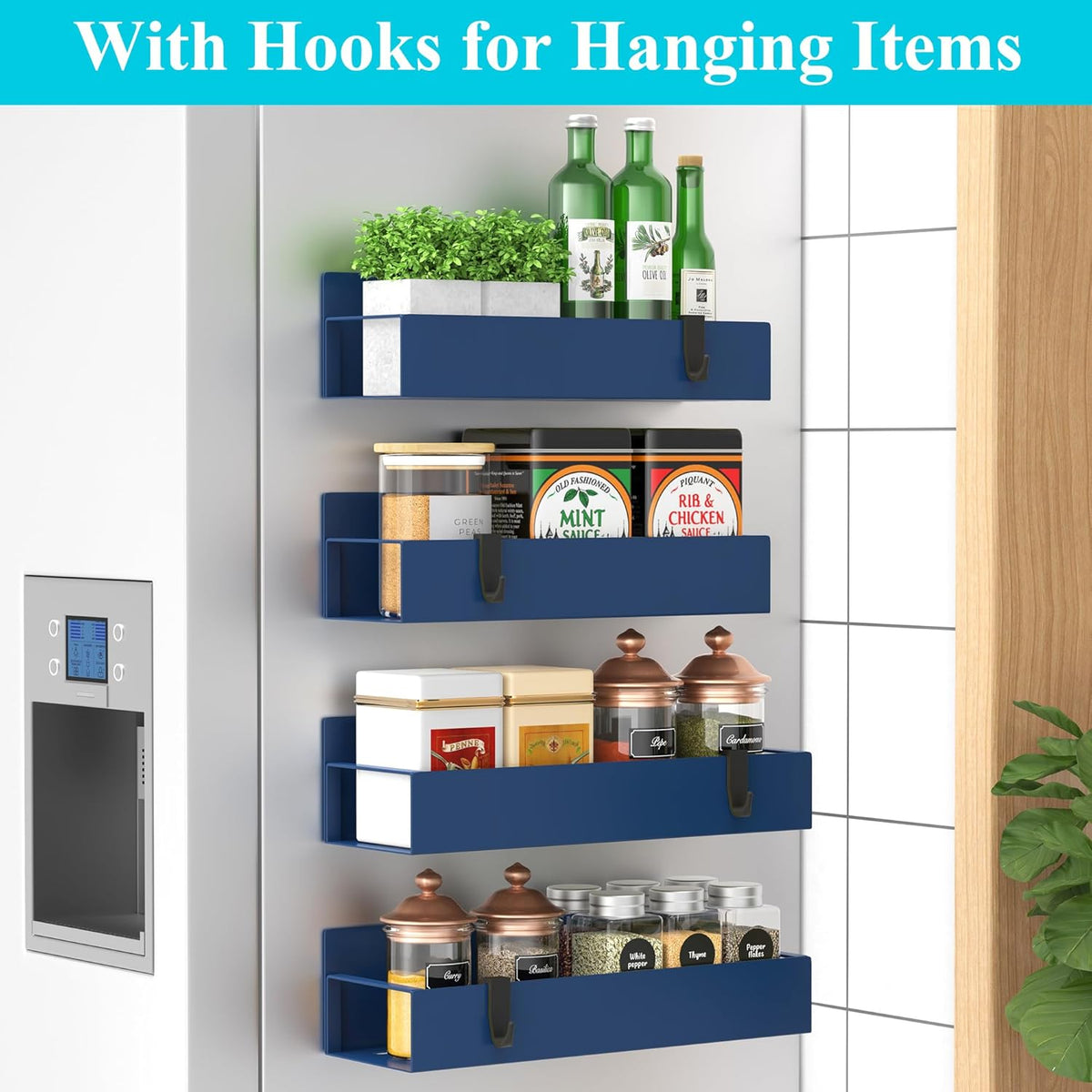 Metal Magnetic Spice Rack for Refrigerator Black | Magnetic Shelves Heavy Duty for Fridge in Kitchen, Seasoning Storage Organizer, For Oven Washer and Dryer, For Heavier Items