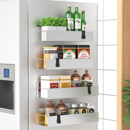 Metal Magnetic Spice Rack for Refrigerator Black | Magnetic Shelves Heavy Duty for Fridge in Kitchen, Seasoning Storage Organizer, For Oven Washer and Dryer, For Heavier Items