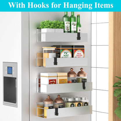 Metal Magnetic Spice Rack for Refrigerator Black | Magnetic Shelves Heavy Duty for Fridge in Kitchen, Seasoning Storage Organizer, For Oven Washer and Dryer, For Heavier Items