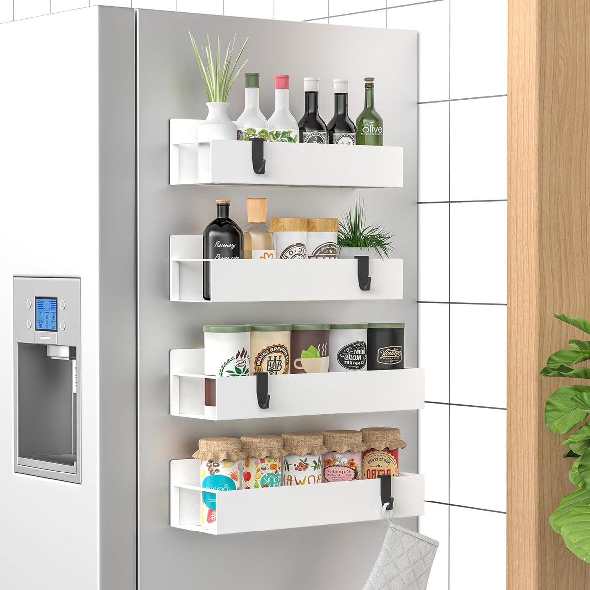 Metal Magnetic Spice Rack for Refrigerator Black | Magnetic Shelves Heavy Duty for Fridge in Kitchen, Seasoning Storage Organizer, For Oven Washer and Dryer, For Heavier Items
