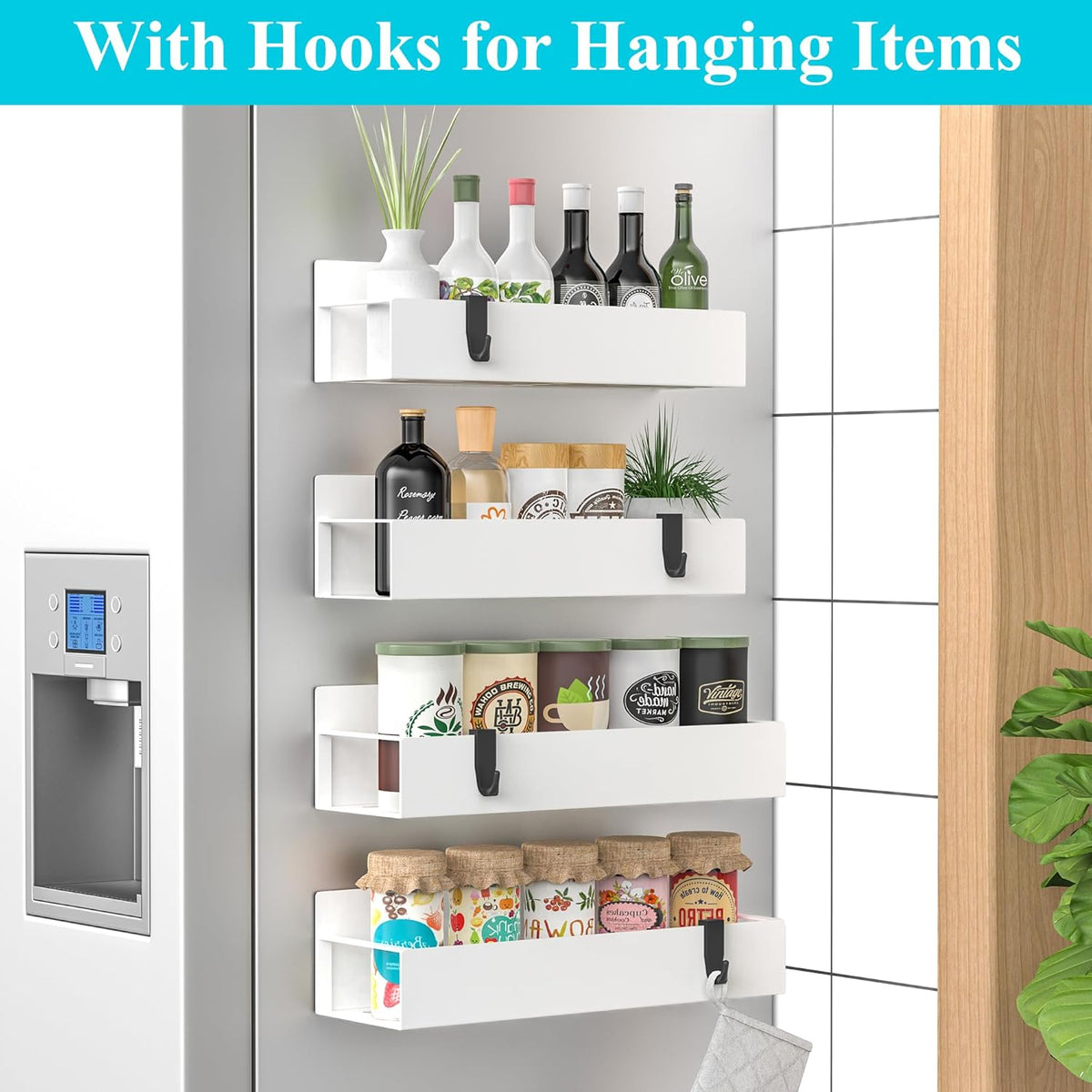 Metal Magnetic Spice Rack for Refrigerator Black | Magnetic Shelves Heavy Duty for Fridge in Kitchen, Seasoning Storage Organizer, For Oven Washer and Dryer, For Heavier Items