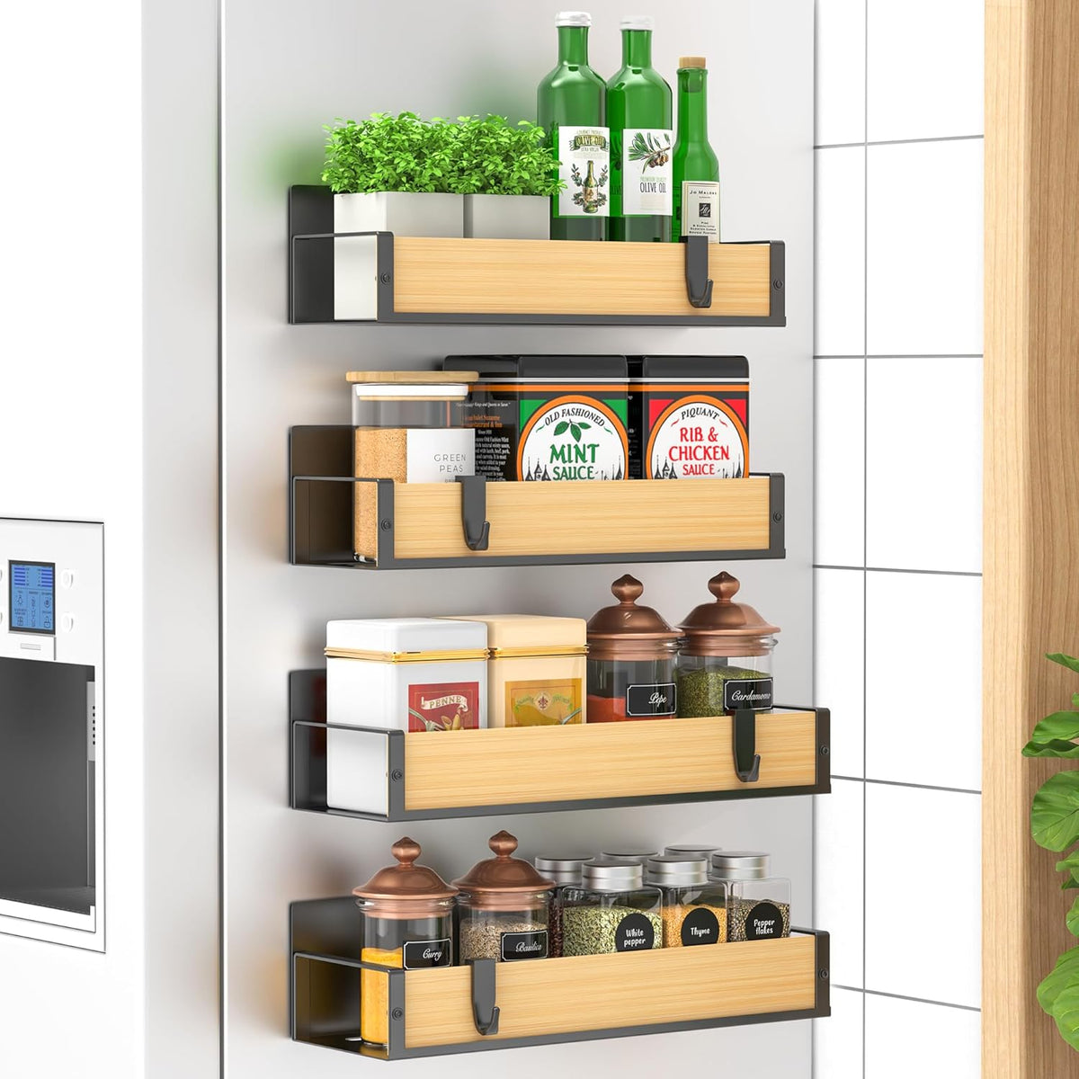 Metal Magnetic Spice Rack for Refrigerator Black | Magnetic Shelves Heavy Duty for Fridge in Kitchen, Seasoning Storage Organizer, For Oven Washer and Dryer, For Heavier Items