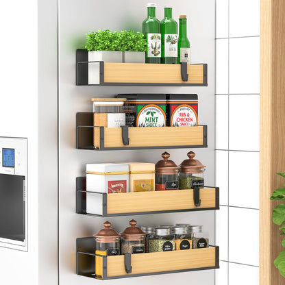 Metal Magnetic Spice Rack for Refrigerator Black | Magnetic Shelves Heavy Duty for Fridge in Kitchen, Seasoning Storage Organizer, For Oven Washer and Dryer, For Heavier Items