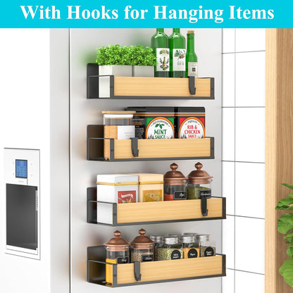 Metal Magnetic Spice Rack for Refrigerator Black | Magnetic Shelves Heavy Duty for Fridge in Kitchen, Seasoning Storage Organizer, For Oven Washer and Dryer, For Heavier Items