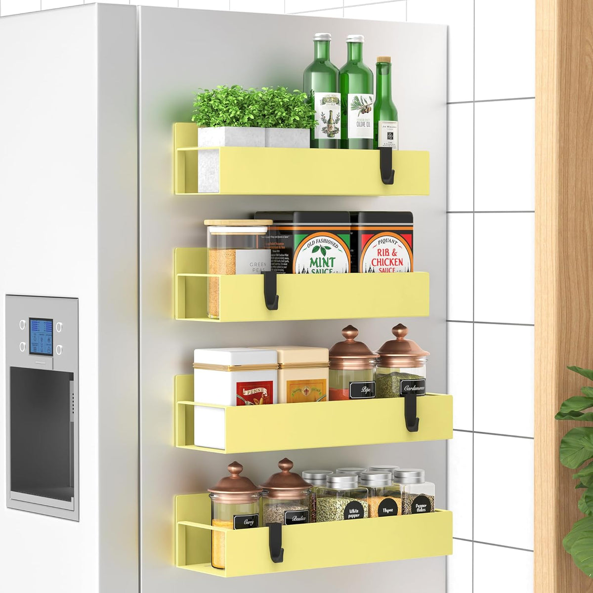 Metal Magnetic Spice Rack for Refrigerator Black | Magnetic Shelves Heavy Duty for Fridge in Kitchen, Seasoning Storage Organizer, For Oven Washer and Dryer, For Heavier Items