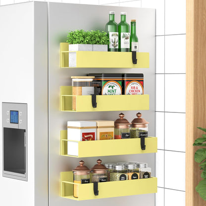 Metal Magnetic Spice Rack for Refrigerator Black | Magnetic Shelves Heavy Duty for Fridge in Kitchen, Seasoning Storage Organizer, For Oven Washer and Dryer, For Heavier Items