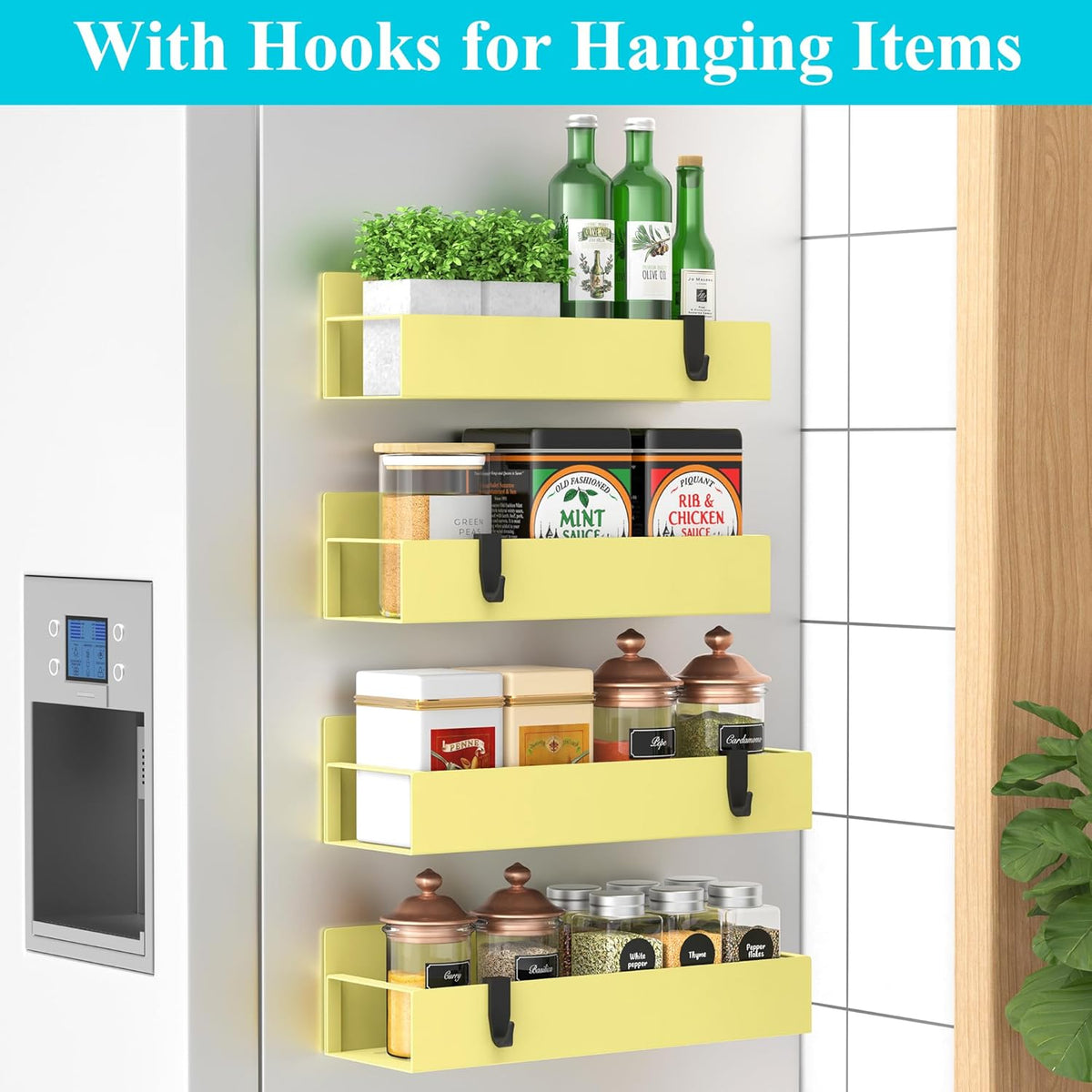 Metal Magnetic Spice Rack for Refrigerator Black | Magnetic Shelves Heavy Duty for Fridge in Kitchen, Seasoning Storage Organizer, For Oven Washer and Dryer, For Heavier Items