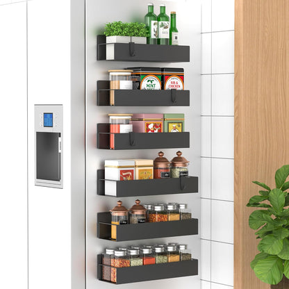 Metal Magnetic Spice Rack for Refrigerator Black | Magnetic Shelves Heavy Duty for Fridge in Kitchen, Seasoning Storage Organizer, For Oven Washer and Dryer, For Heavier Items