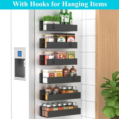 Metal Magnetic Spice Rack for Refrigerator Black | Magnetic Shelves Heavy Duty for Fridge in Kitchen, Seasoning Storage Organizer, For Oven Washer and Dryer, For Heavier Items