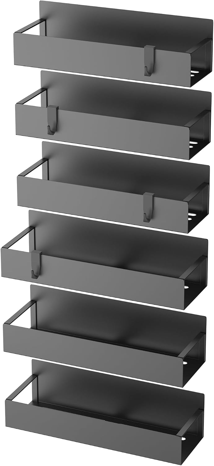 Metal Magnetic Spice Rack for Refrigerator Black | Magnetic Shelves Heavy Duty for Fridge in Kitchen, Seasoning Storage Organizer, For Oven Washer and Dryer, For Heavier Items