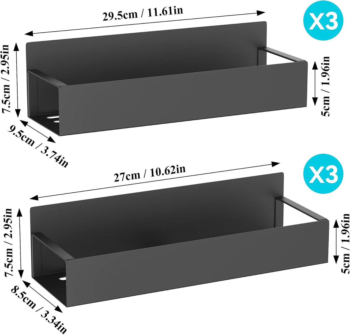 Metal Magnetic Spice Rack for Refrigerator Black | Magnetic Shelves Heavy Duty for Fridge in Kitchen, Seasoning Storage Organizer, For Oven Washer and Dryer, For Heavier Items