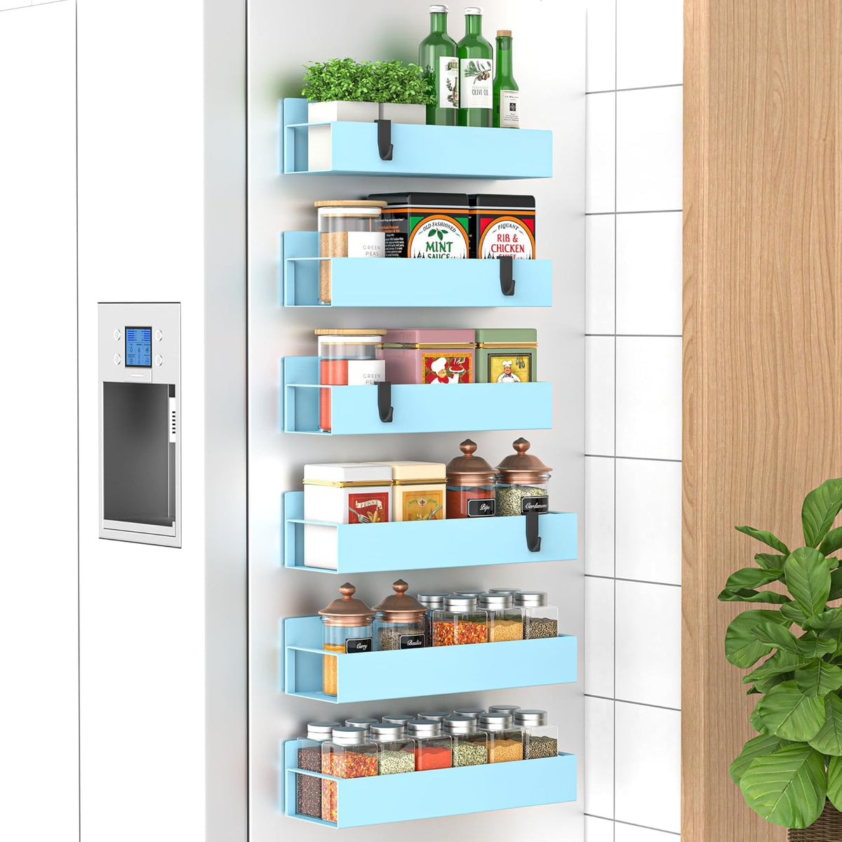 Metal Magnetic Spice Rack for Refrigerator Black | Magnetic Shelves Heavy Duty for Fridge in Kitchen, Seasoning Storage Organizer, For Oven Washer and Dryer, For Heavier Items