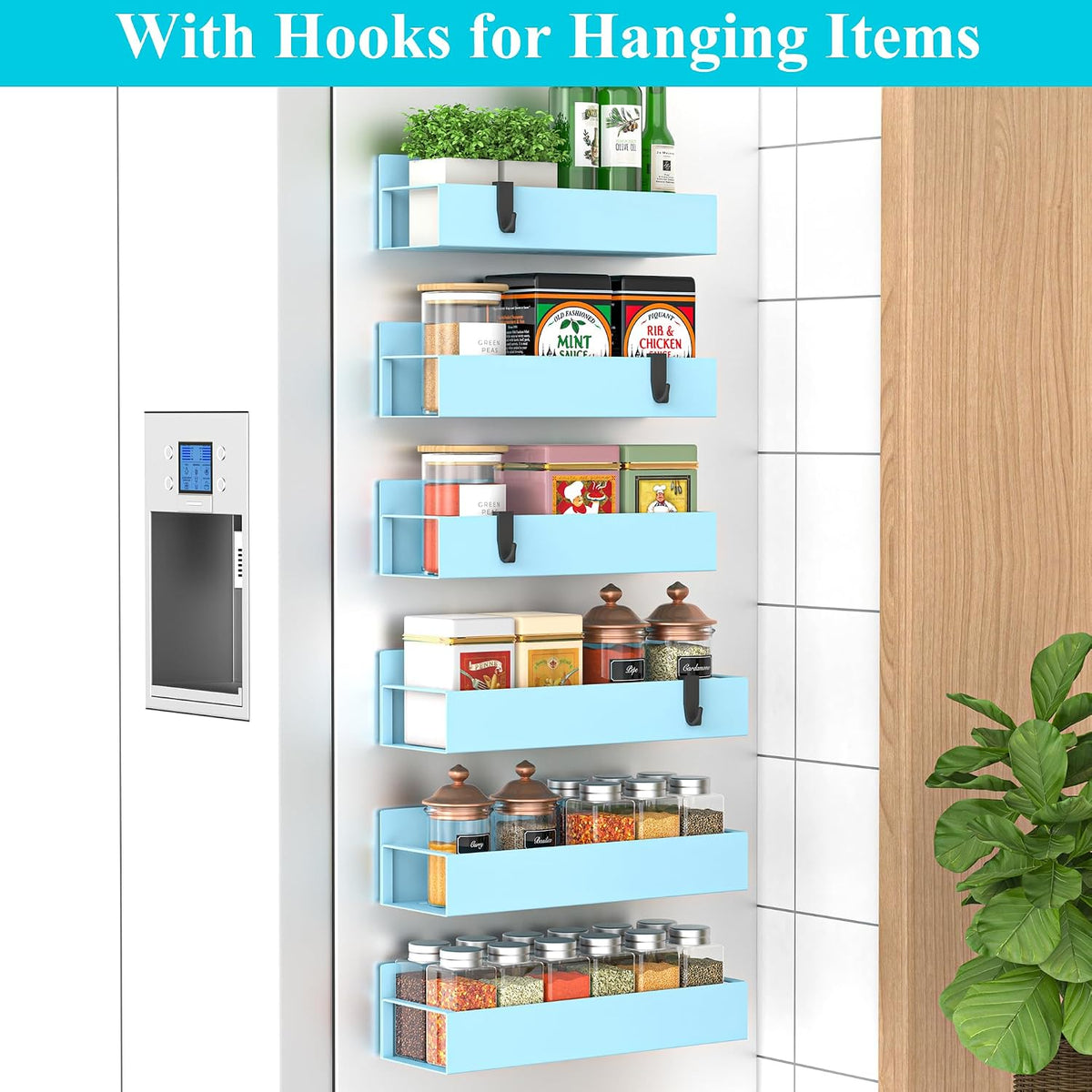 Metal Magnetic Spice Rack for Refrigerator Black | Magnetic Shelves Heavy Duty for Fridge in Kitchen, Seasoning Storage Organizer, For Oven Washer and Dryer, For Heavier Items