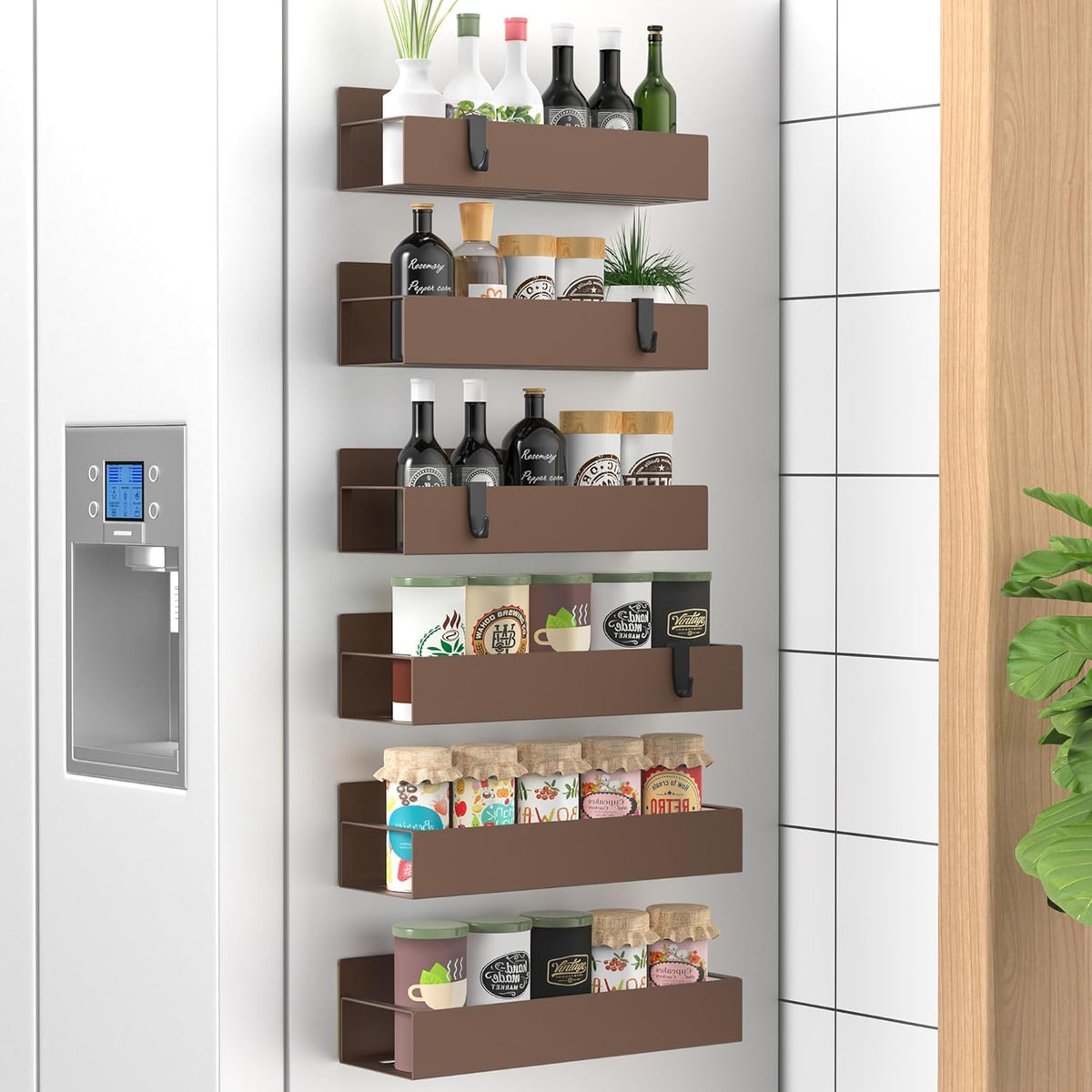 Metal Magnetic Spice Rack for Refrigerator Black | Magnetic Shelves Heavy Duty for Fridge in Kitchen, Seasoning Storage Organizer, For Oven Washer and Dryer, For Heavier Items