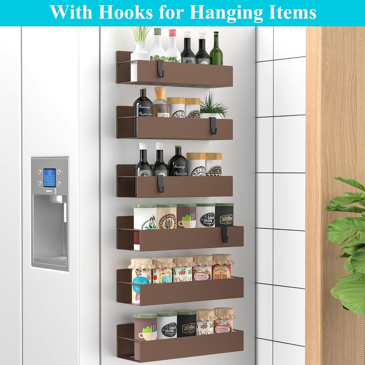Metal Magnetic Spice Rack for Refrigerator Black | Magnetic Shelves Heavy Duty for Fridge in Kitchen, Seasoning Storage Organizer, For Oven Washer and Dryer, For Heavier Items