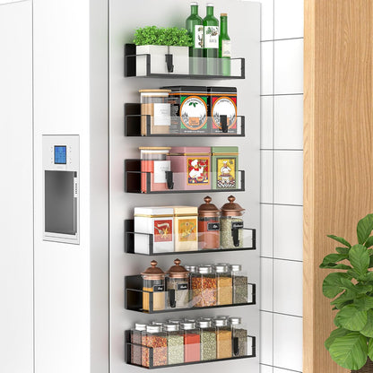 Metal Magnetic Spice Rack for Refrigerator Black | Magnetic Shelves Heavy Duty for Fridge in Kitchen, Seasoning Storage Organizer, For Oven Washer and Dryer, For Heavier Items