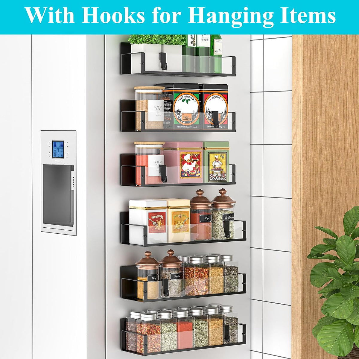 Metal Magnetic Spice Rack for Refrigerator Black | Magnetic Shelves Heavy Duty for Fridge in Kitchen, Seasoning Storage Organizer, For Oven Washer and Dryer, For Heavier Items