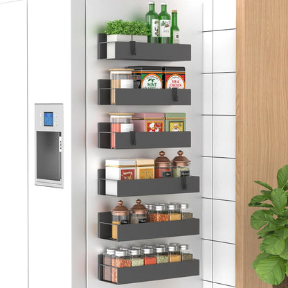 Metal Magnetic Spice Rack for Refrigerator Black | Magnetic Shelves Heavy Duty for Fridge in Kitchen, Seasoning Storage Organizer, For Oven Washer and Dryer, For Heavier Items