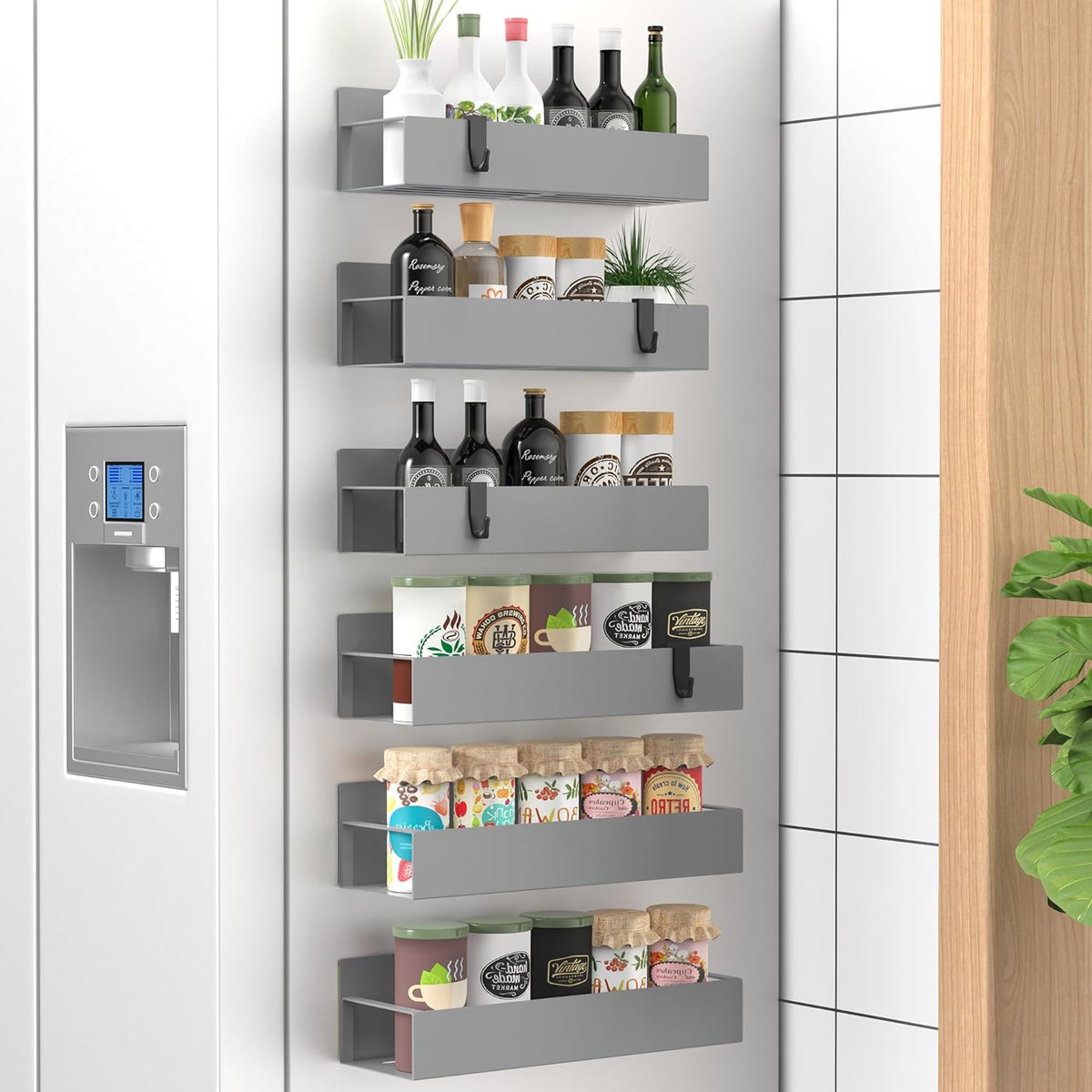 Metal Magnetic Spice Rack for Refrigerator Black | Magnetic Shelves Heavy Duty for Fridge in Kitchen, Seasoning Storage Organizer, For Oven Washer and Dryer, For Heavier Items
