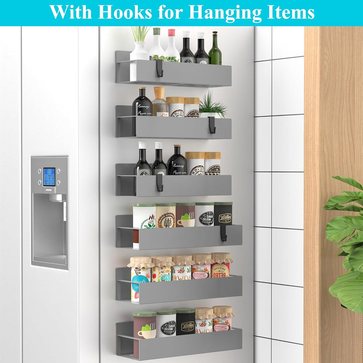 Metal Magnetic Spice Rack for Refrigerator Black | Magnetic Shelves Heavy Duty for Fridge in Kitchen, Seasoning Storage Organizer, For Oven Washer and Dryer, For Heavier Items