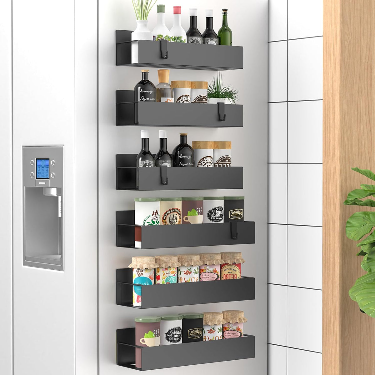 Metal Magnetic Spice Rack for Refrigerator Black | Magnetic Shelves Heavy Duty for Fridge in Kitchen, Seasoning Storage Organizer, For Oven Washer and Dryer, For Heavier Items