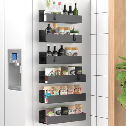 Metal Magnetic Spice Rack for Refrigerator Black | Magnetic Shelves Heavy Duty for Fridge in Kitchen, Seasoning Storage Organizer, For Oven Washer and Dryer, For Heavier Items