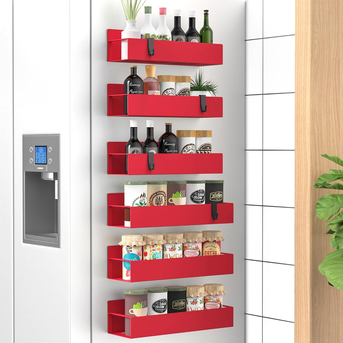 Metal Magnetic Spice Rack for Refrigerator Black | Magnetic Shelves Heavy Duty for Fridge in Kitchen, Seasoning Storage Organizer, For Oven Washer and Dryer, For Heavier Items