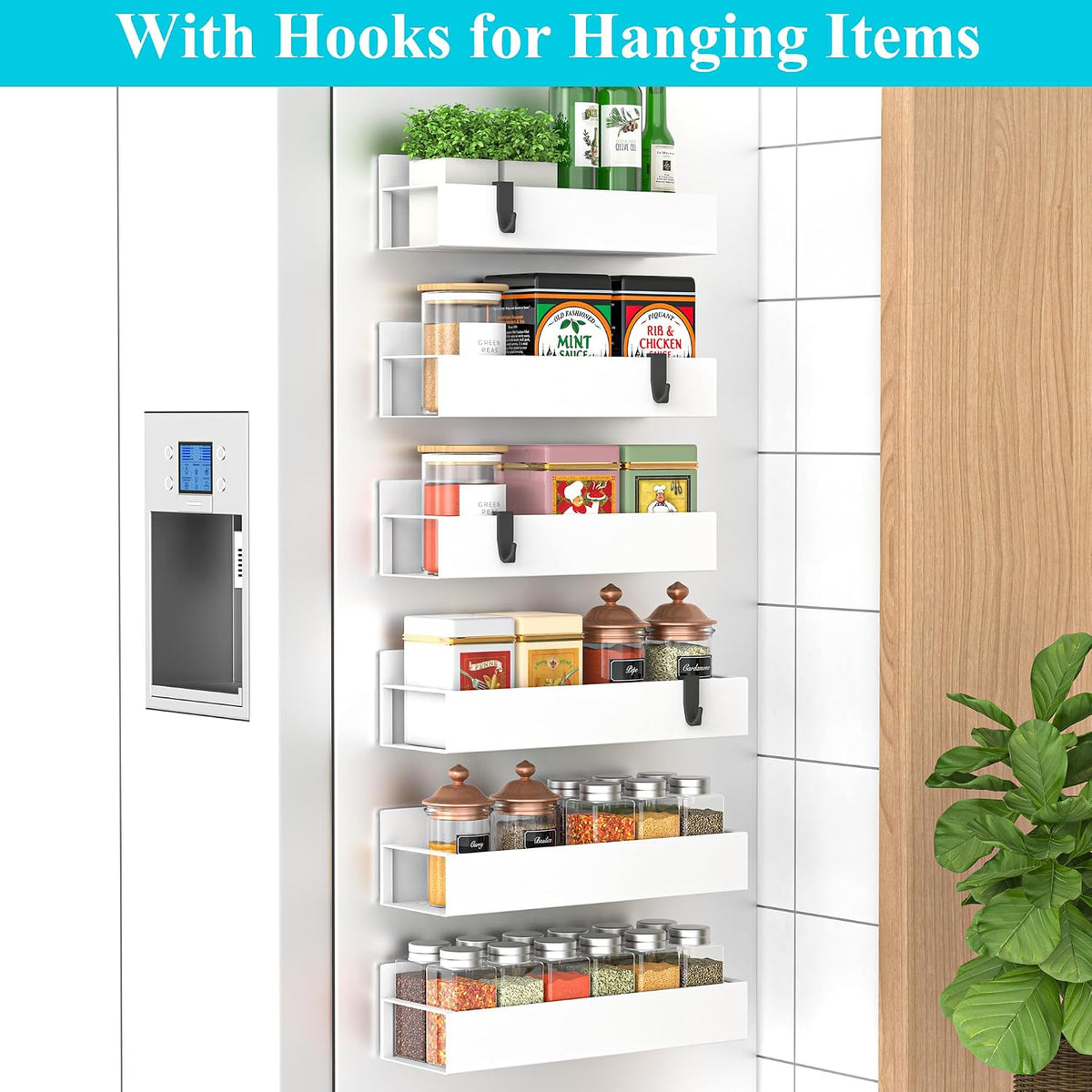 Metal Magnetic Spice Rack for Refrigerator Black | Magnetic Shelves Heavy Duty for Fridge in Kitchen, Seasoning Storage Organizer, For Oven Washer and Dryer, For Heavier Items