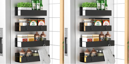 Metal Magnetic Spice Rack for Refrigerator Black | Magnetic Shelves Heavy Duty for Fridge in Kitchen, Seasoning Storage Organizer, For Oven Washer and Dryer, For Heavier Items