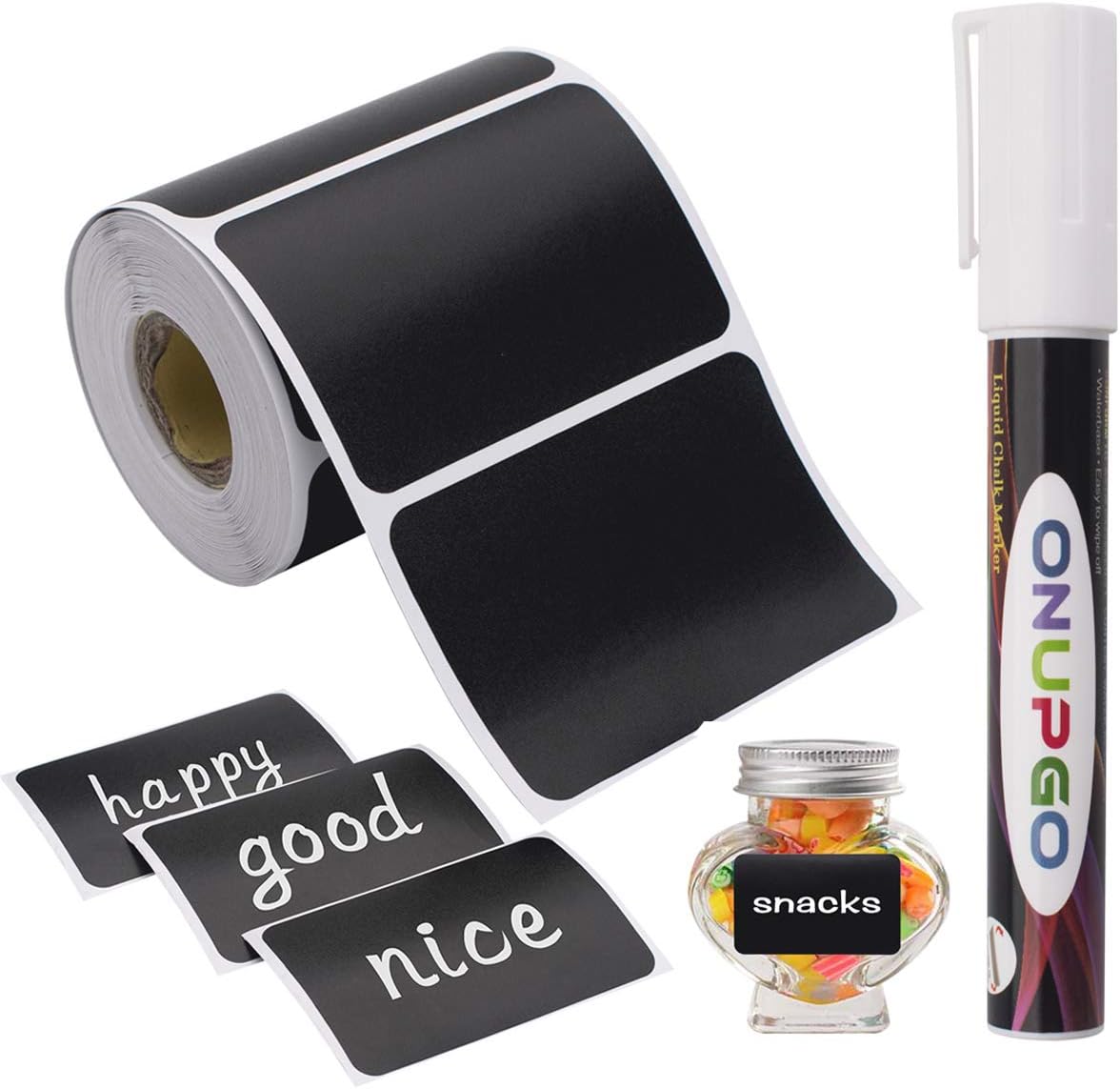 Chalkboard Labels-180pcs Waterproof Reusable Blackboard Stickers with 1 Liquid Chalk Marker for Mason Jars, Parties Decoration, Craft Rooms, Weddings, Storage, Organize Your Home & Kitchen