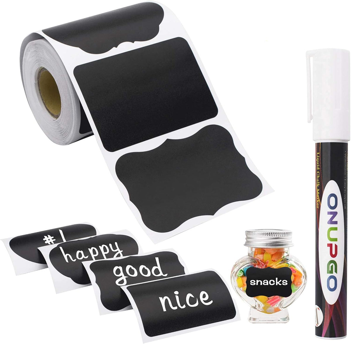 Chalkboard Labels-180pcs Waterproof Reusable Blackboard Stickers with 1 Liquid Chalk Marker for Mason Jars, Parties Decoration, Craft Rooms, Weddings, Storage, Organize Your Home & Kitchen