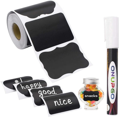 Chalkboard Labels-180pcs Waterproof Reusable Blackboard Stickers with 1 Liquid Chalk Marker for Mason Jars, Parties Decoration, Craft Rooms, Weddings, Storage, Organize Your Home & Kitchen
