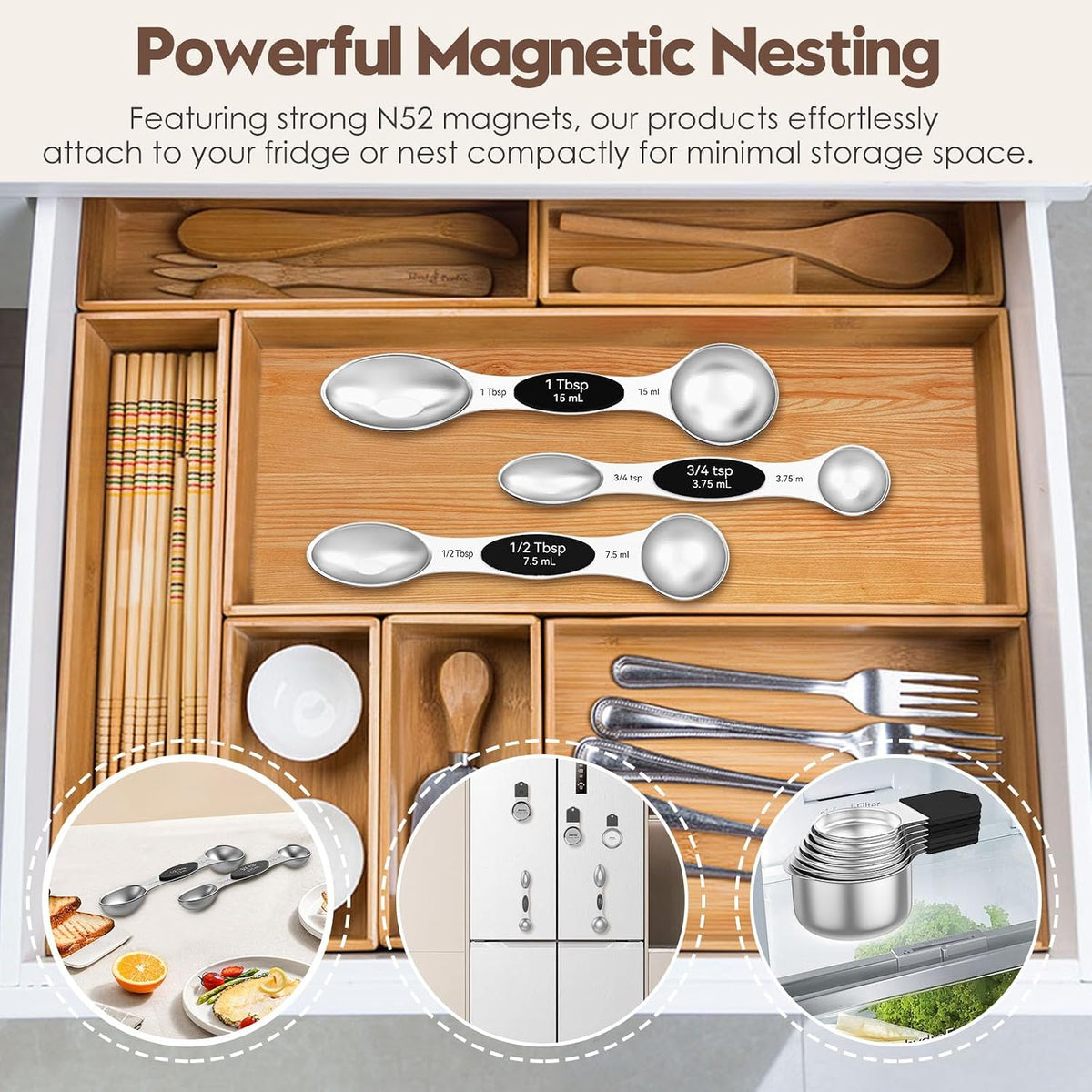 Magnetic Measuring Cups and Spoons Set – 304 Stainless Steel