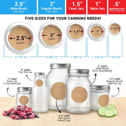 Dissolvable Canning Labels 1.5in Round, Removable Kraft Mason Jar Stickers | Water soluble, no residue, write on with pen, 200 per pack, jam, preserves, pantry, freezer, spice bottles, food storage