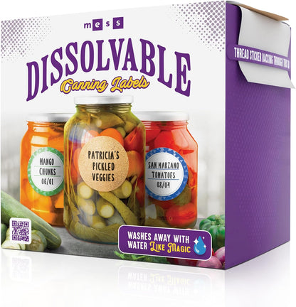 Dissolvable Canning Labels 1.5in Round, Removable Kraft Mason Jar Stickers | Water soluble, no residue, write on with pen, 200 per pack, jam, preserves, pantry, freezer, spice bottles, food storage