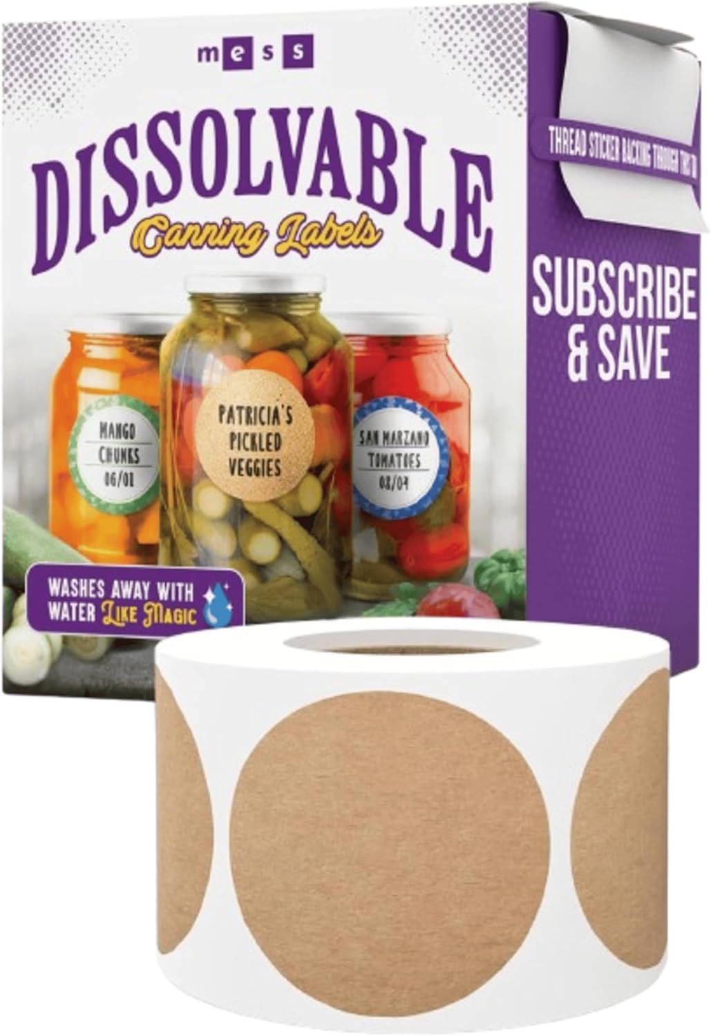 Dissolvable Canning Labels 1.5in Round, Removable Kraft Mason Jar Stickers | Water soluble, no residue, write on with pen, 200 per pack, jam, preserves, pantry, freezer, spice bottles, food storage